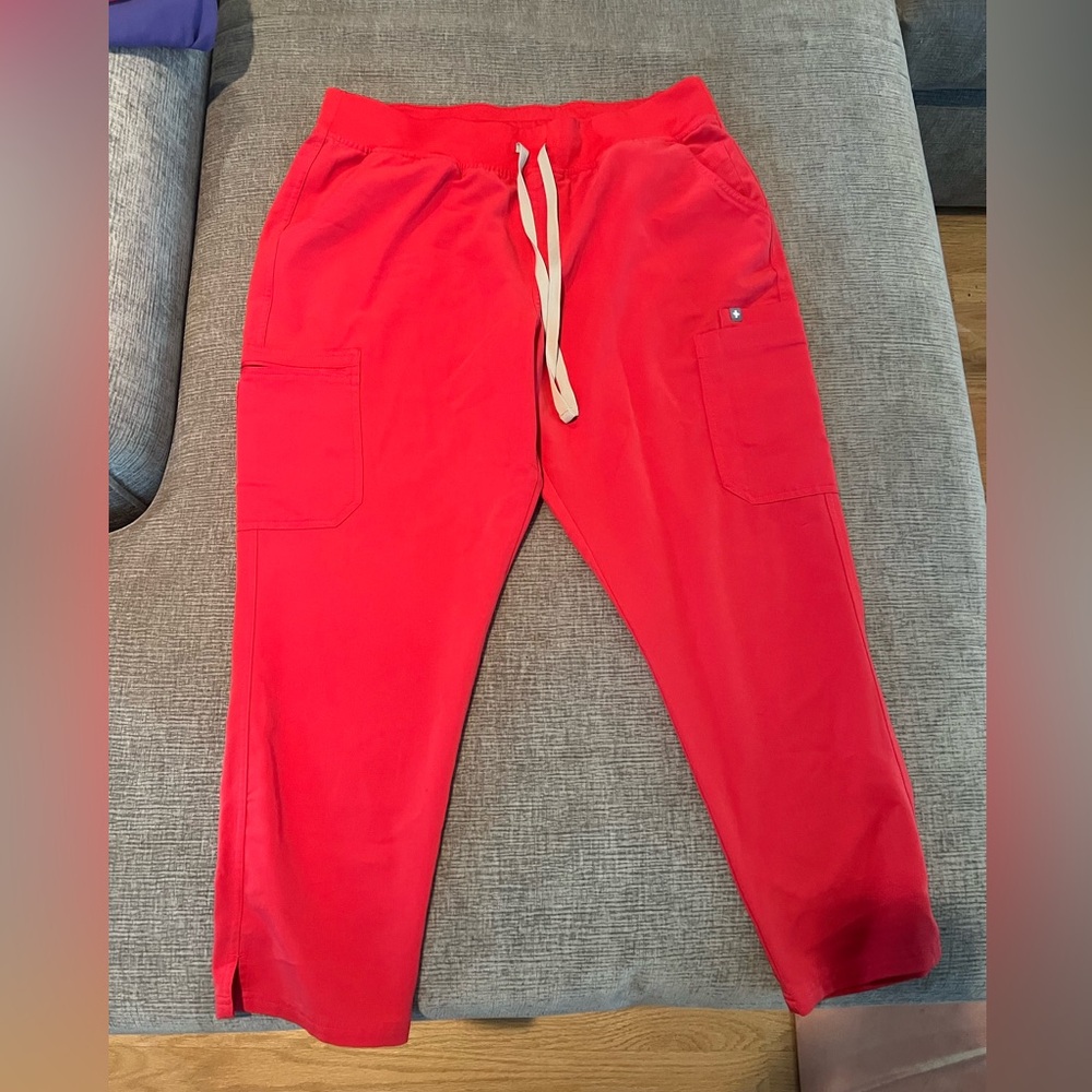 Red Cargo Figs Pants with Drawstring